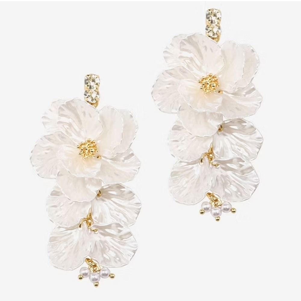 Bijoux Bar Gold and White Flower Drop Earrings